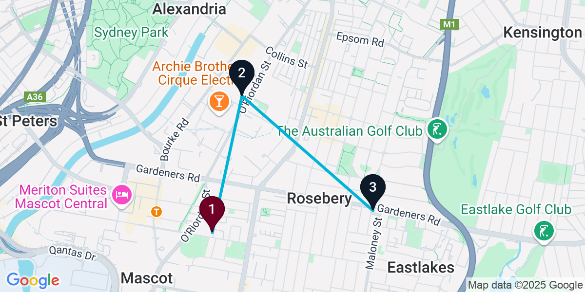 Map for 3-Stop Mascot Nightclub Bar Crawl