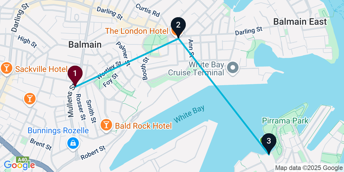 Map for 3-Stop Balmain Rooftop Bar Crawl