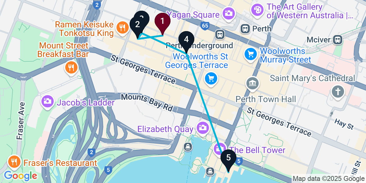 Map for 5-Stop Perth Bar Crawl