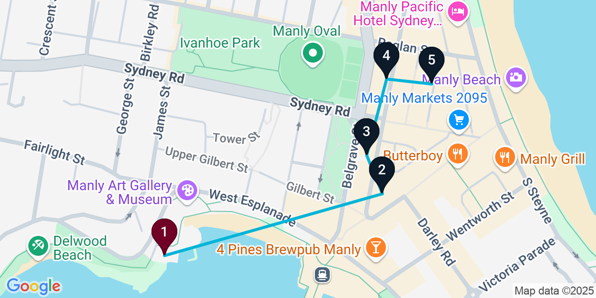 Map for 5-Stop Manly Wine bar Bar Crawl