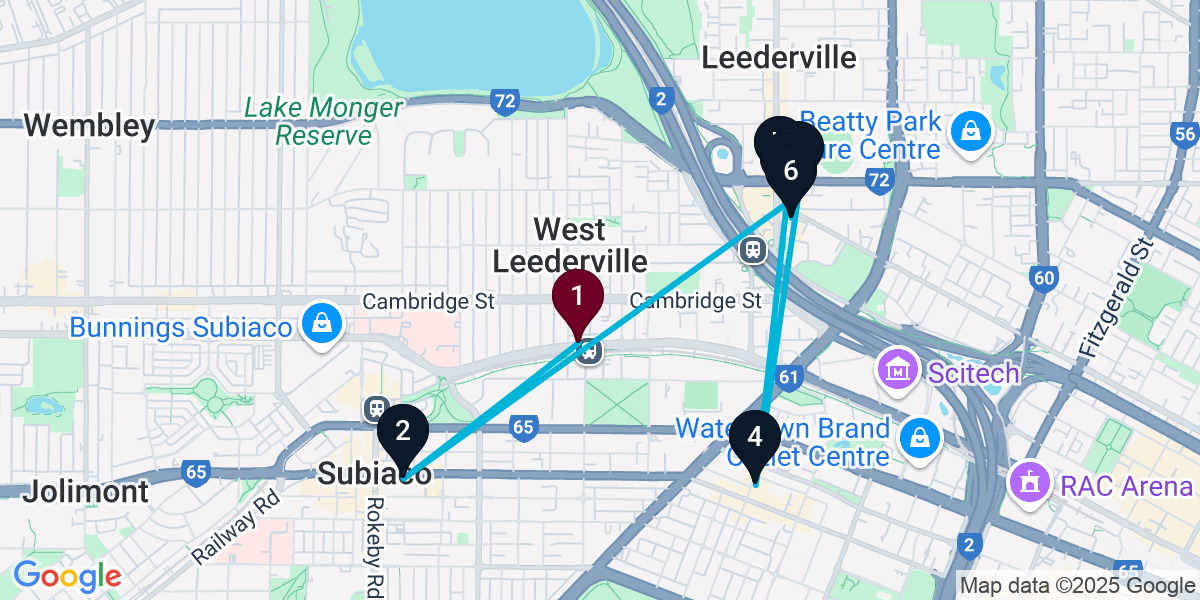 Map for 7-Stop West Leederville Wine bar Bar Crawl