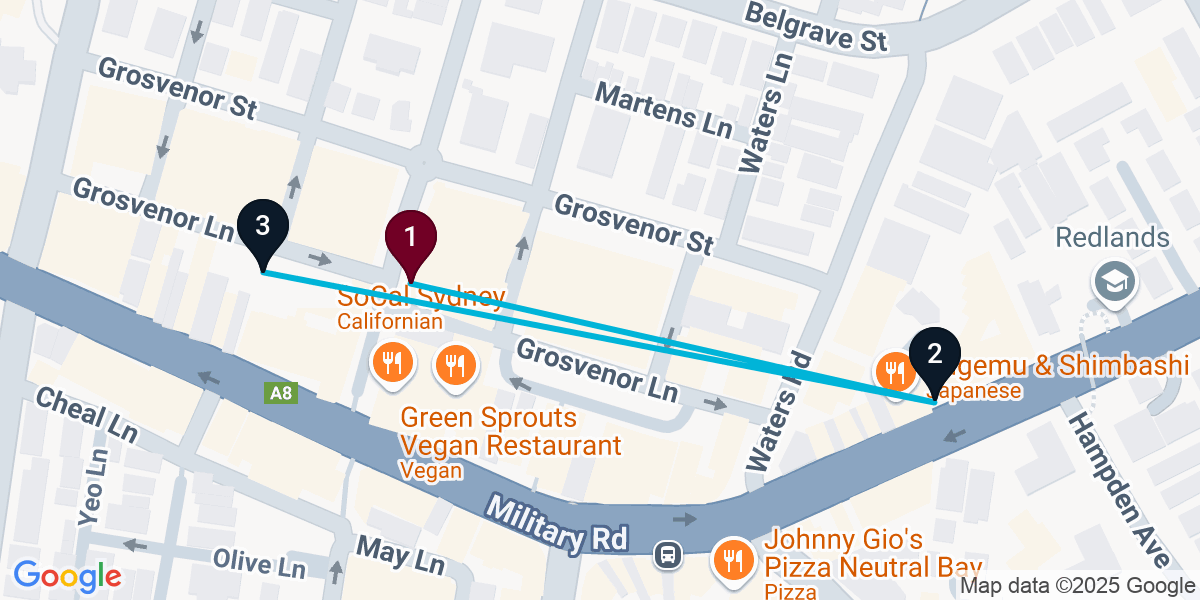 Map for 3-Stop Neutral Bay Live music Bar Crawl