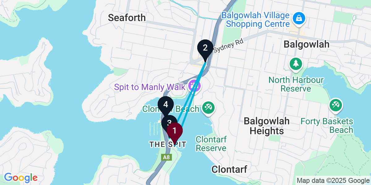 Map for 4-Stop Mosman Bar Crawl