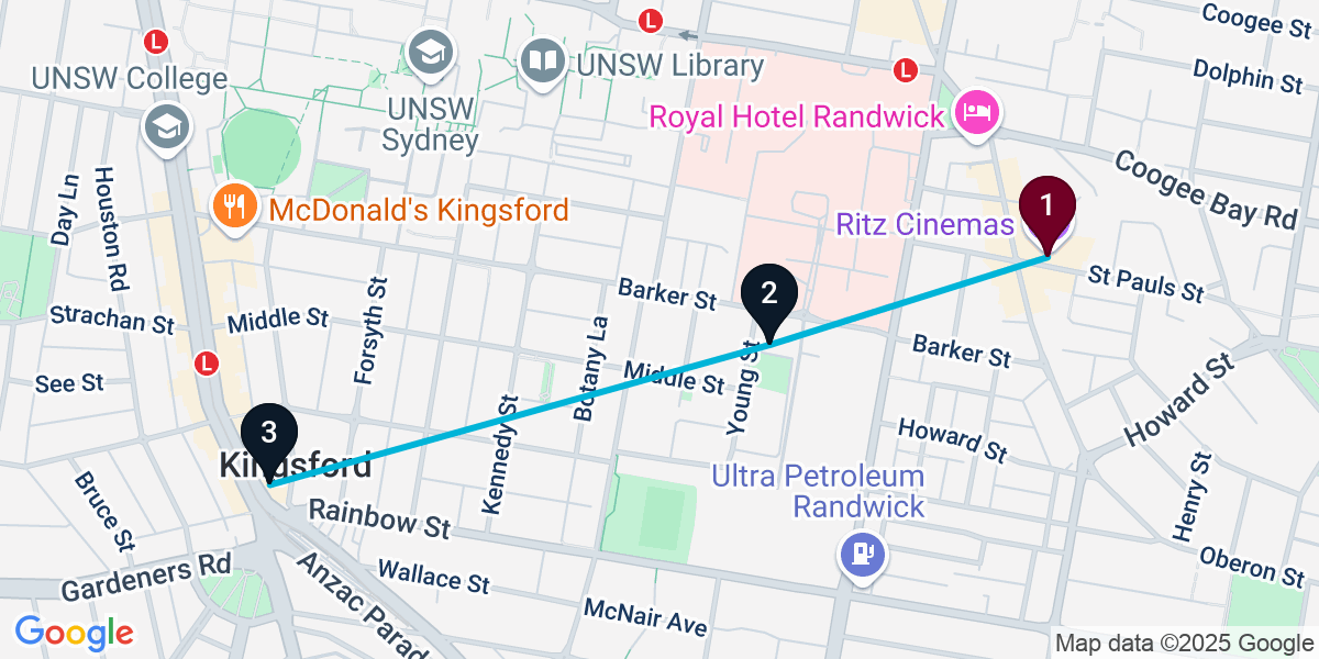Map for 3-Stop Randwick Wine bar Bar Crawl