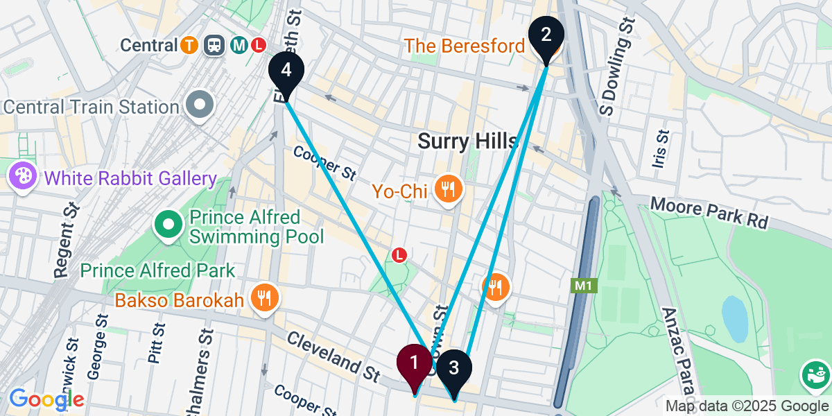Map for Hidden Surry Hills Cocktail Bar Crawl
