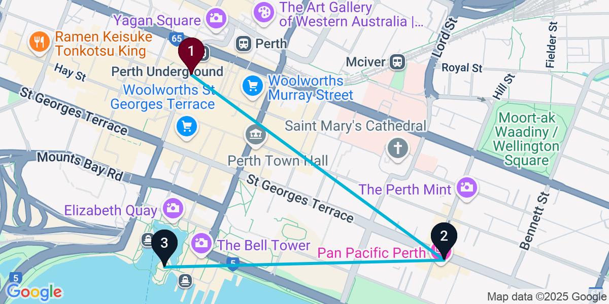 Map for 3-Stop Perth Wine bar Bar Crawl