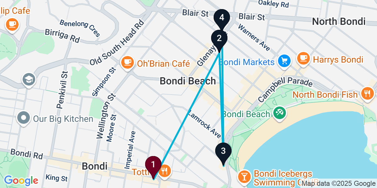 Map for 4-Stop Bondi Beach bar Bar Crawl