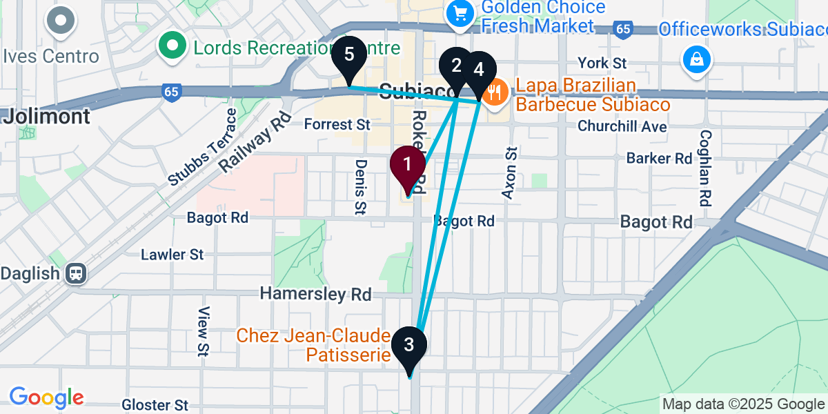 Map for 5-Stop Subiaco Bar Crawl