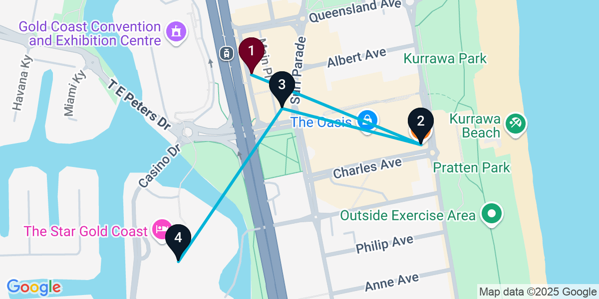 Map for Broadbeach Bar Crawl