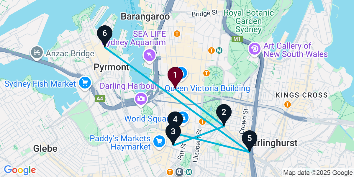 Map for 6-Stop Sydney Nightclub Bar Crawl