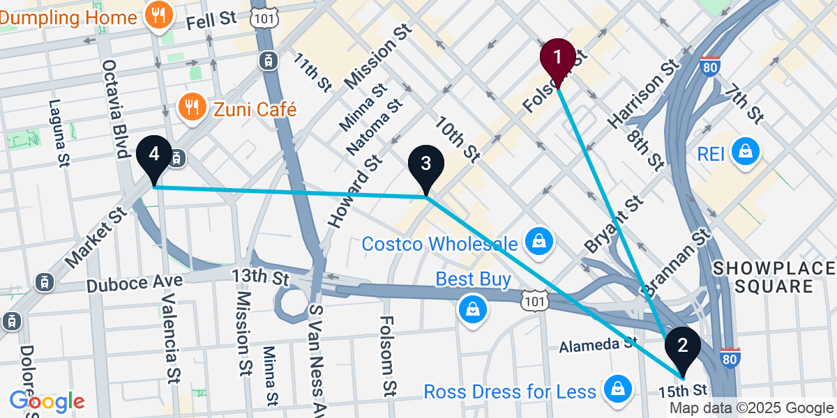 Map for 4-Stop San Francisco Live music Bar Crawl