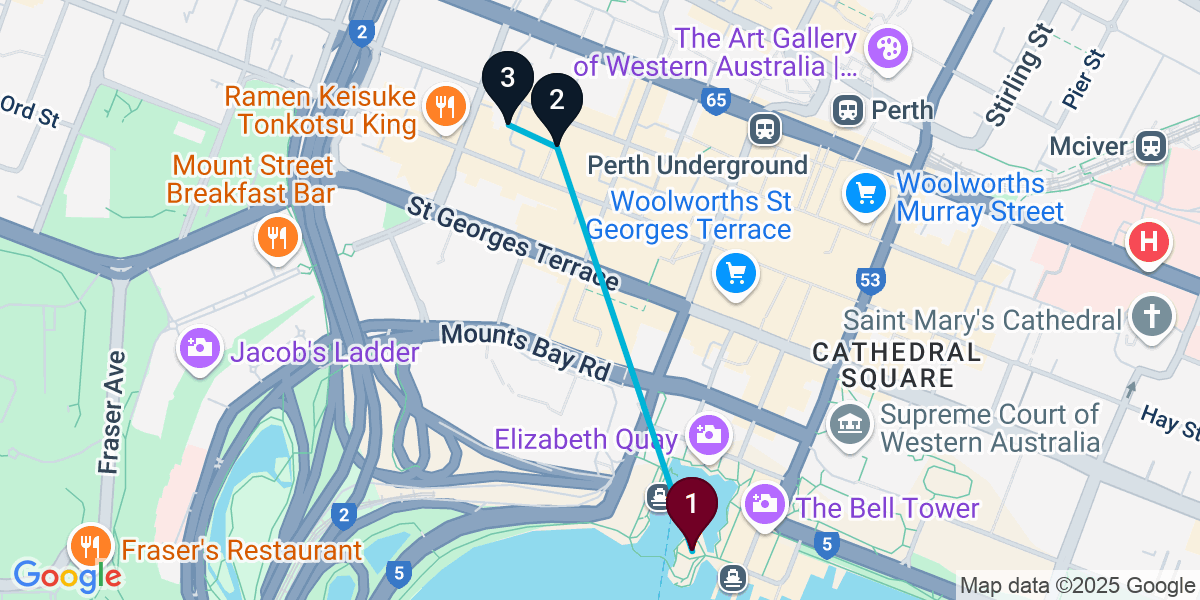 Map for 3-Stop Perth Pub Bar Crawl