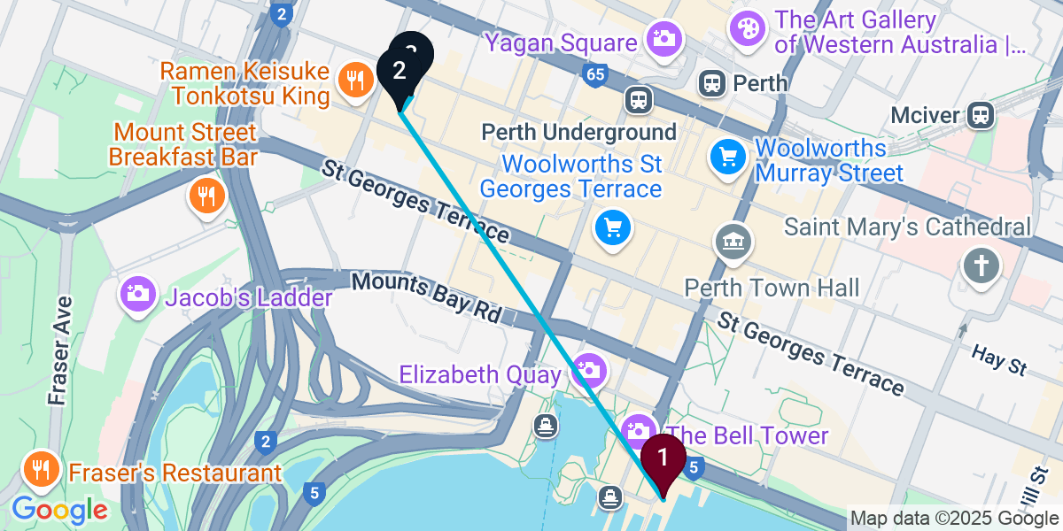 Map for 3-Stop Perth Bar Crawl