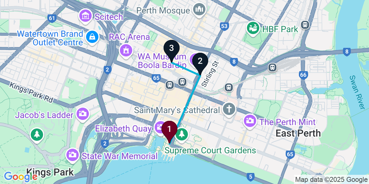 Map for 3-Stop Perth Nightclub Bar Crawl