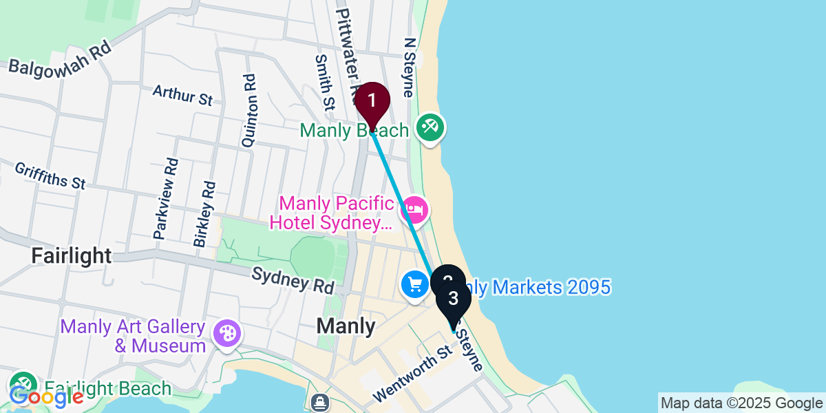 Map for 3-Stop Manly Beach bar Bar Crawl