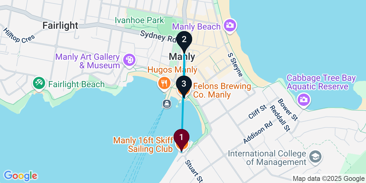 Map for 3-Stop Manly Nightclub Bar Crawl