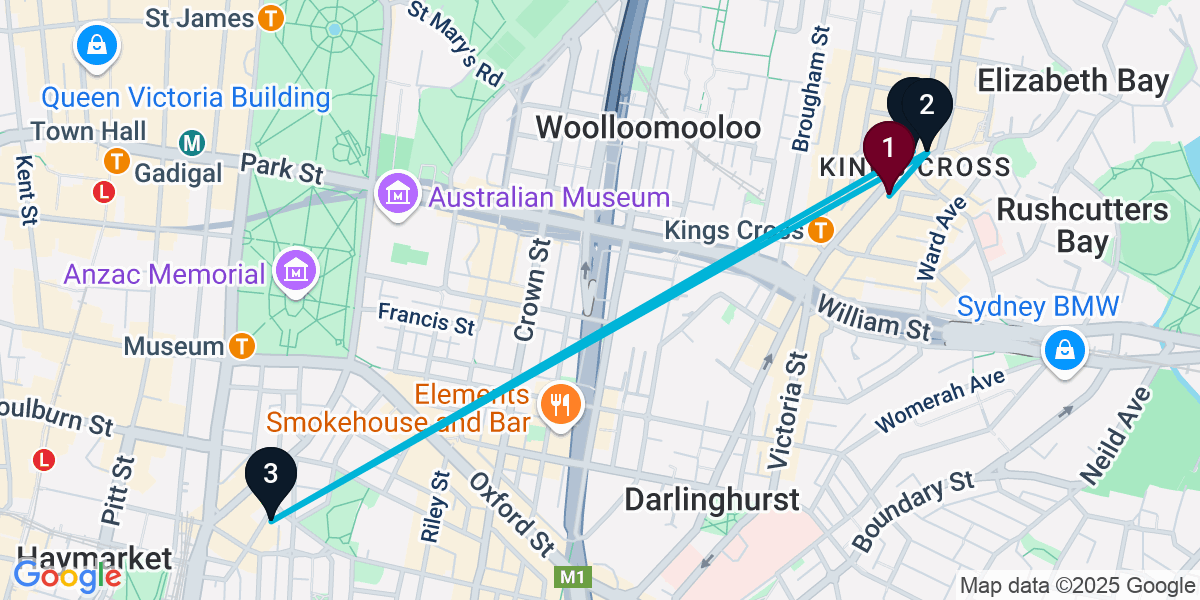 Map for 4-Stop Potts Point Bar Crawl