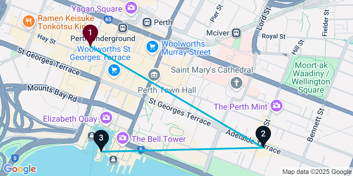 Map for 3-Stop Perth Wine bar Bar Crawl