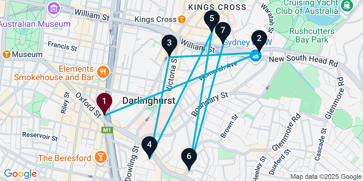 Map for 7-Stop Darlinghurst Wine bar Bar Crawl