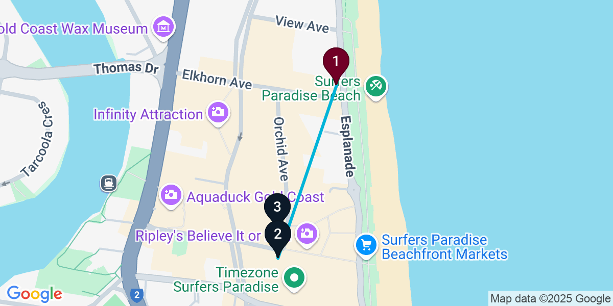Map for Quick Surfers Paradise Bar Crawl
