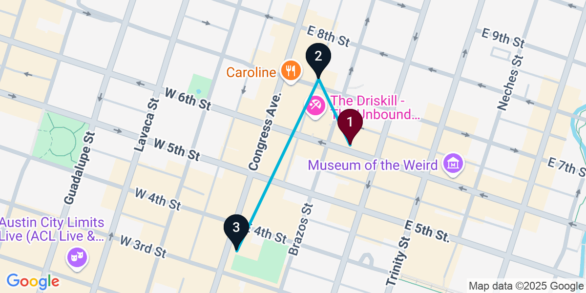 Map for 3-Stop Austin Wine bar Bar Crawl