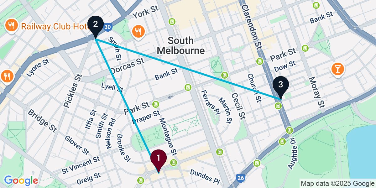 Map for South Melbourne Pub Crawl