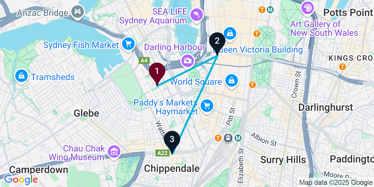 Map for 3-Stop Ultimo Pub Bar Crawl