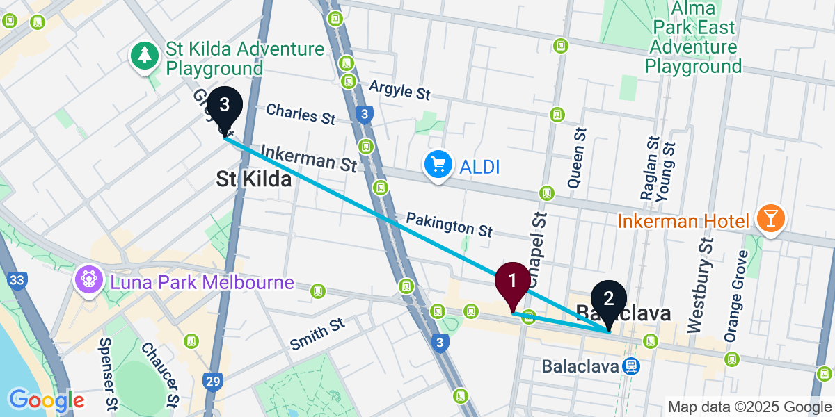 Map for Quick Saint Kilda East Cocktail Bar Crawl
