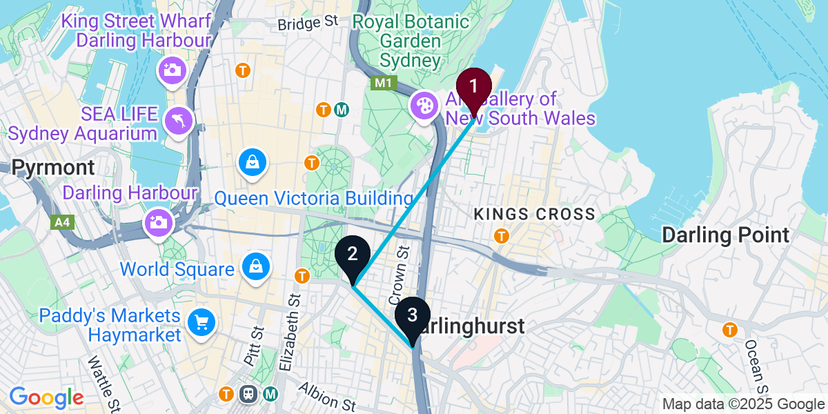 Map for 3-Stop Woolloomooloo Nightclub Bar Crawl