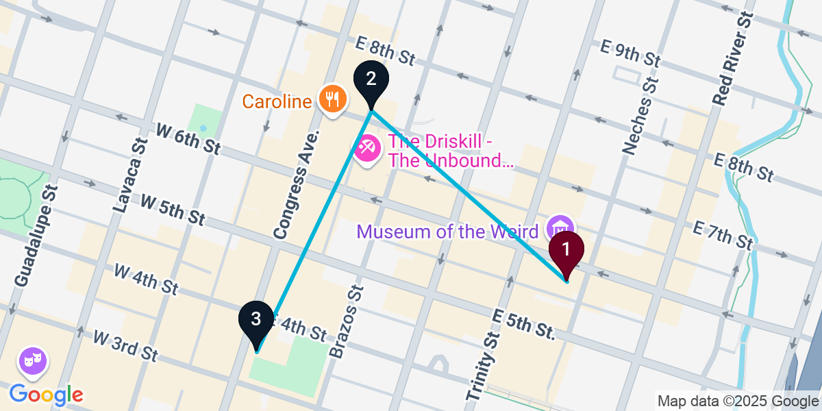 Map for 3-Stop Austin Wine bar Bar Crawl