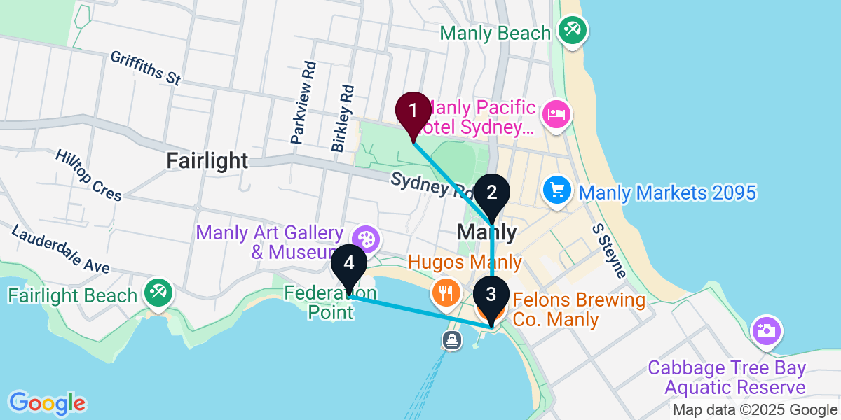 Map for 4-Stop Manly Nightclub Bar Crawl