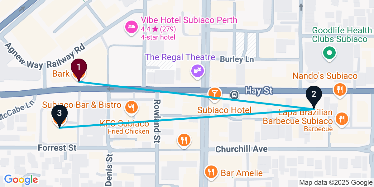 Map for 3-Stop Subiaco Cocktail Bar Crawl