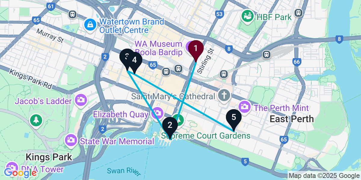 Map for 5-Stop Perth Pub Bar Crawl