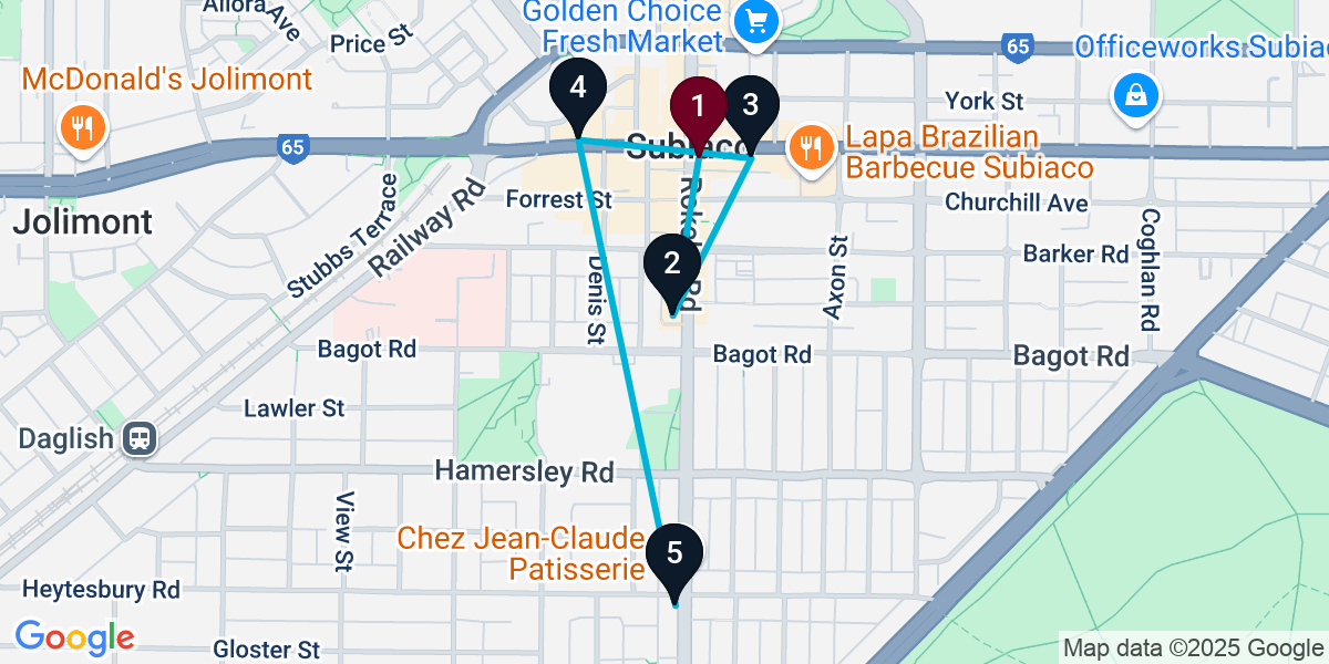 Map for 5-Stop Subiaco Wine bar Bar Crawl