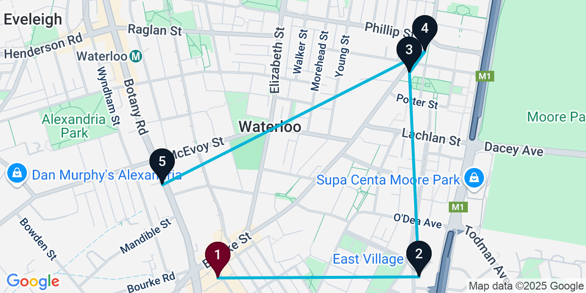 Map for 5-Stop Zetland Wine bar Bar Crawl