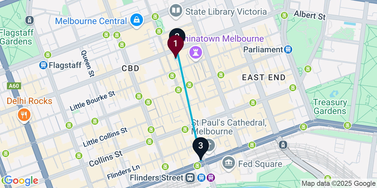 Map for Compact Melbourne Rooftop Bar Crawl