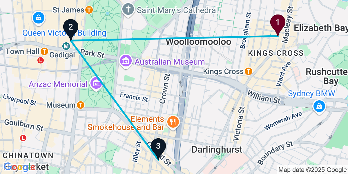 Map for 3-Stop Potts Point Hotel bar Bar Crawl