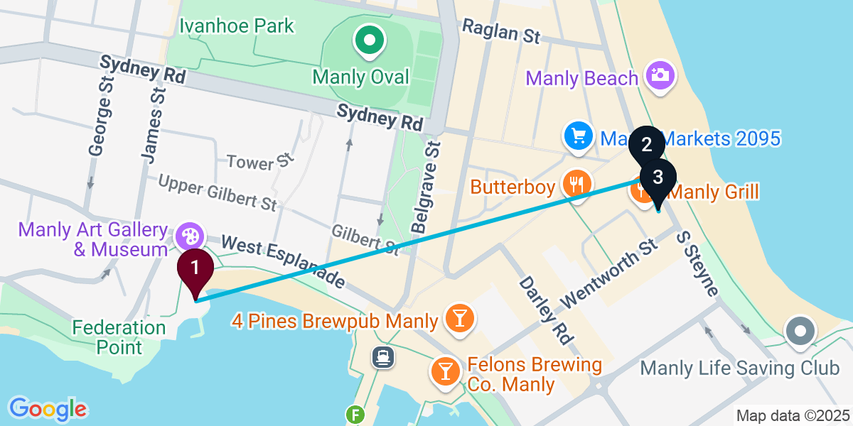 Map for 3-Stop Manly Beach bar Bar Crawl