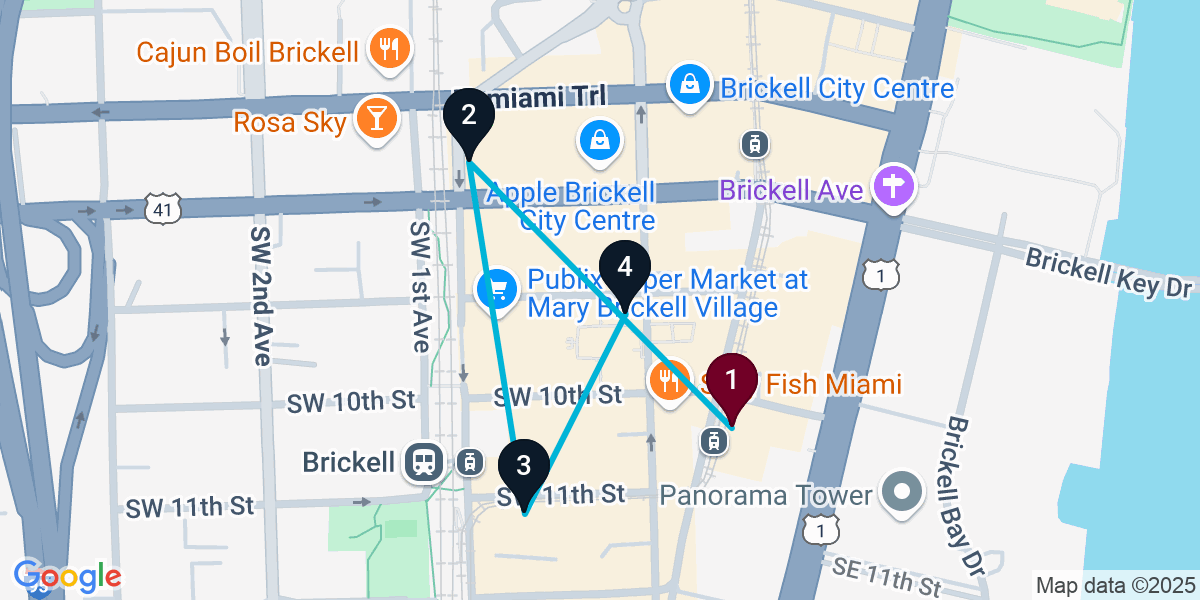 Map for Curated Brickell Cocktail Bar Crawl