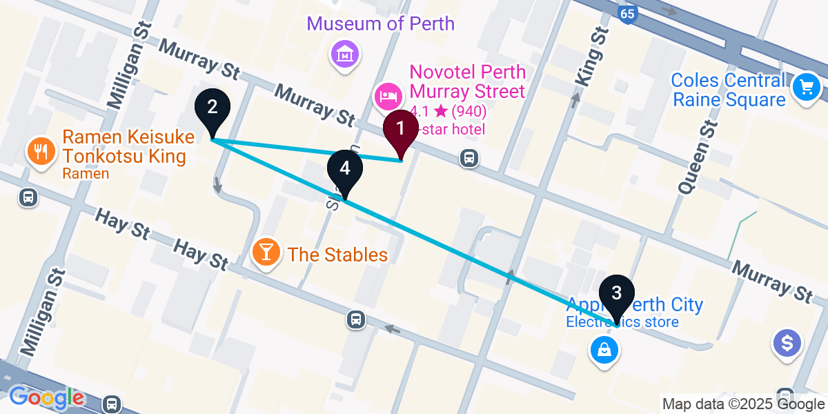 Map for 4-Stop Perth Pub Bar Crawl