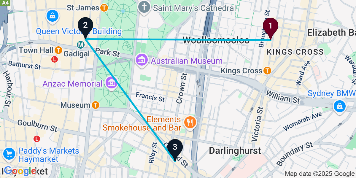 Map for 3-Stop Potts Point Hotel bar Bar Crawl