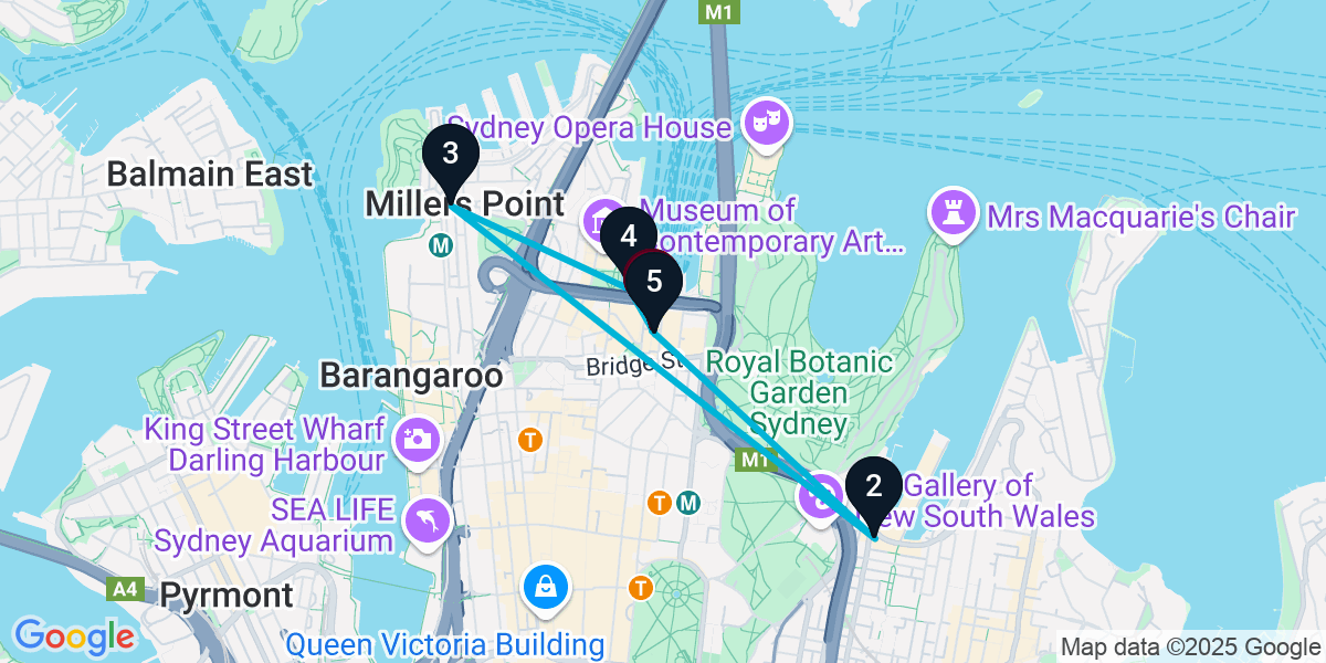 Map for 5-Stop Sydney Cocktail Bar Crawl