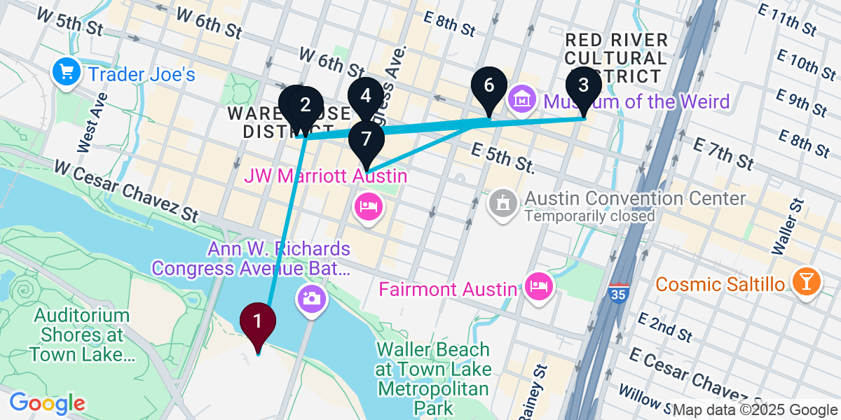 Map for 7-Stop Austin Nightclub Bar Crawl