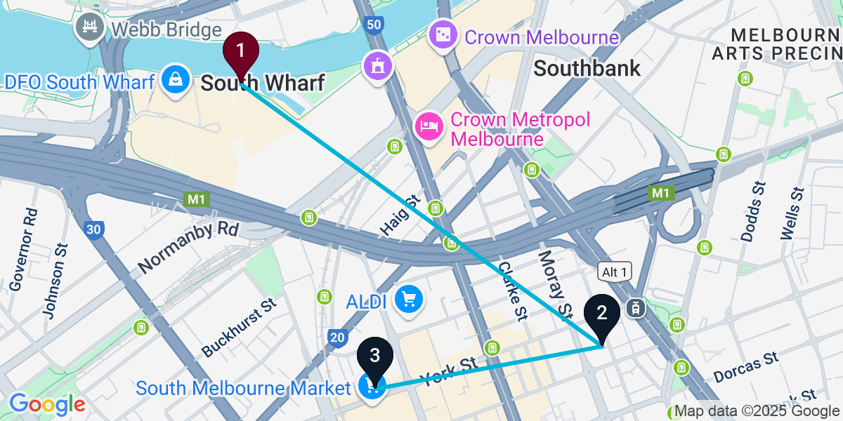Map for South Melbourne Bar Crawl