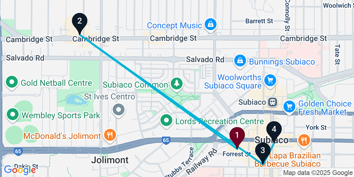 Map for 4-Stop Subiaco Pub Bar Crawl