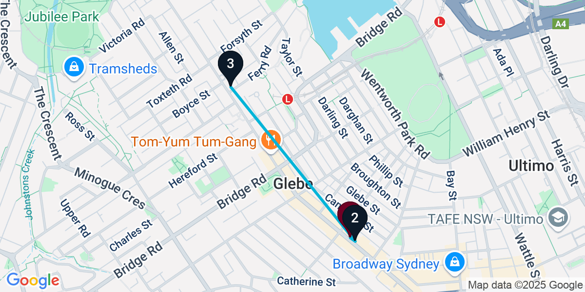 Map for 3-Stop Glebe Live music Bar Crawl