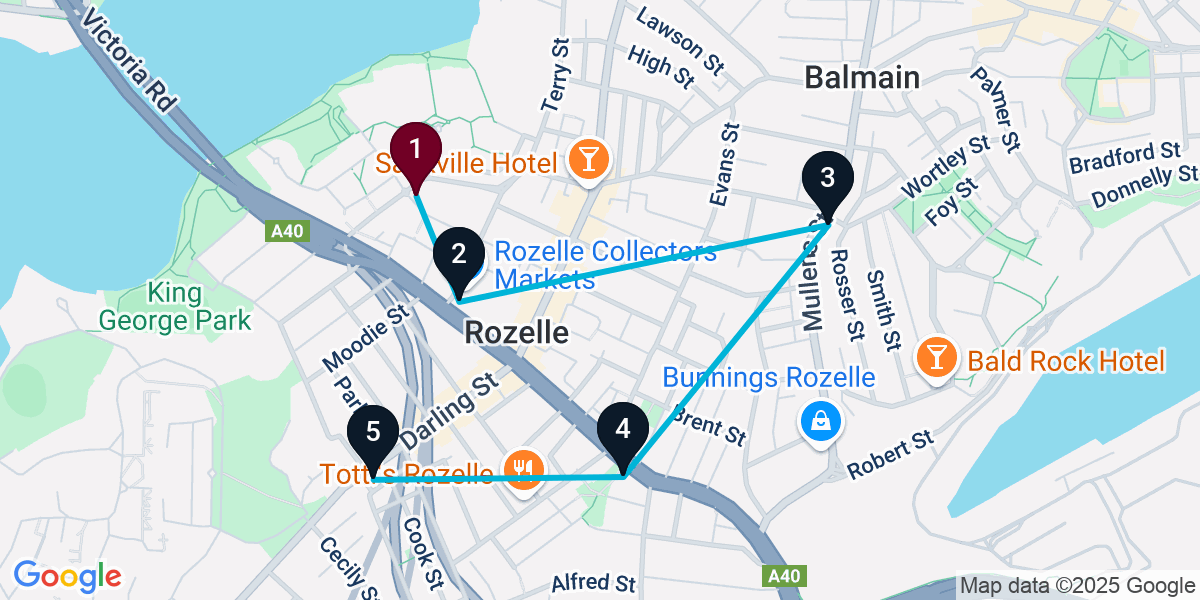 Map for 5-Stop Rozelle Live music Bar Crawl