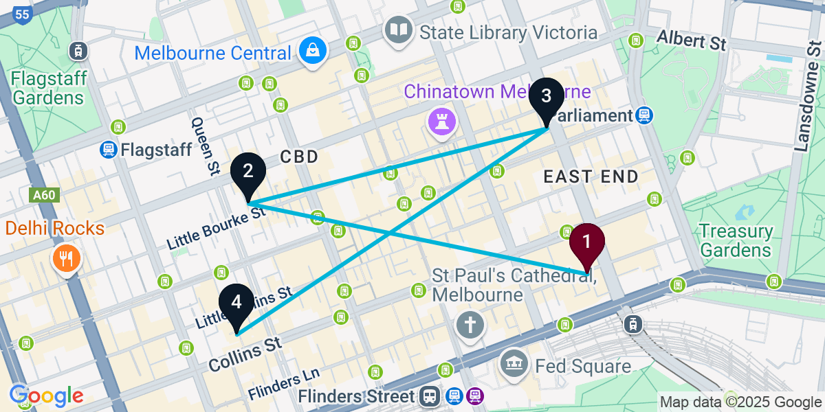Map for 4-Stop Elite Melbourne Bar Crawl