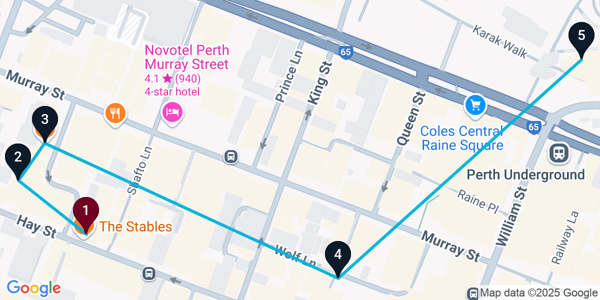 Map for 5-Stop Perth Bar Crawl
