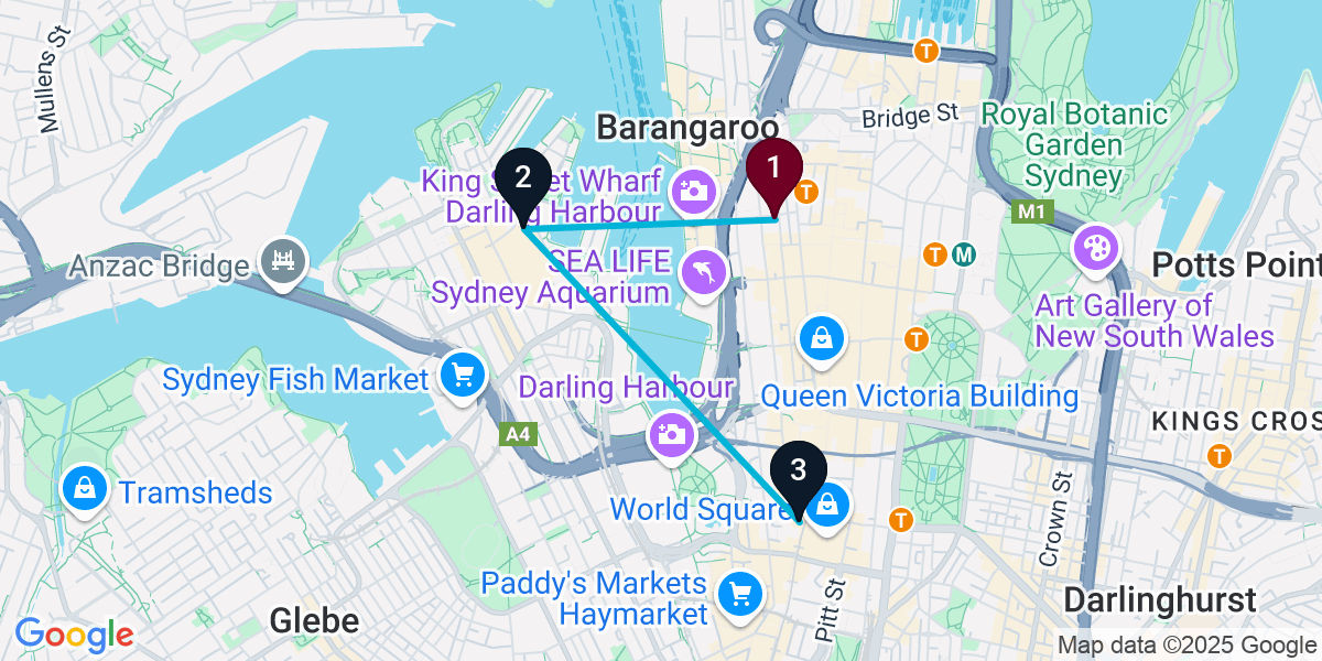 Map for 3-Stop Sydney Sports bar Bar Crawl